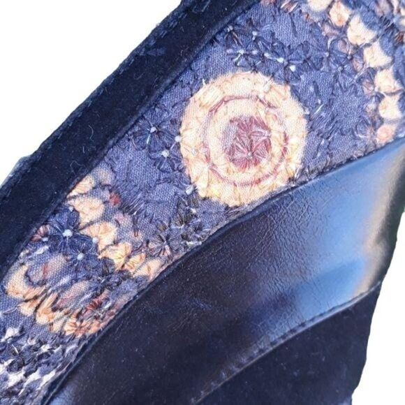 90's Platform Wedge Aztec Tapestry Patchwork Ankle Strap Open Toe Black 5.5 - Picture 4 of 8